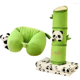 Blankets Travel Pillow Blanket Cute Panda 2-in-1 Airplane Flight Long Cylindrical Cushion