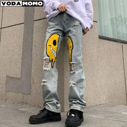 Men's Jeans Men Smile Printed Graphic Baggy 2024 Spring Mens Streetwear Cargo Pants Denim Joggers Male Vintage Trousers Y2k