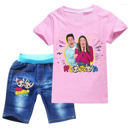 Clothing Sets 2-17Y Kids Cotton T-shirts Denim Shorts 2pcs 2024 Summer Cartoon Boys Me Contro Te Clothes Cute Toddler Girls Outfit