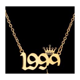 Pendant Necklaces 1980- Personalized Birth Year Number Pendent Custom Crown Initial Necklace For Women Girls Birthday Jewelry Special Otbzl