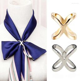 Brooches Fashion Simple Cross Scarf Clip X Shape Metal For Women Bow Scarves Buckle Holder Shawls Jewelry Accessories