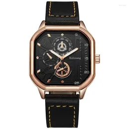 Wristwatches Men's Quartz Watches Alloy Dial Business Men Watch PU Leather Strap Square Sports Cool Black Wristwatch Gift For Man