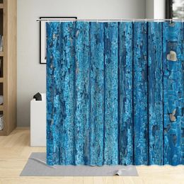 Shower Curtains Blue Wood Grain Printing Bath Curtain Waterproof Polyester Fabric Bathroom For Living Room Decor With 12 Hooks