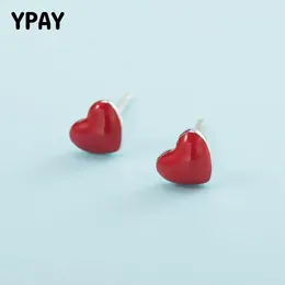 Stud Earrings YPAY Real 925 Sterling Silver Women Cute Tiny Red Glaze Heart Earring For Girls Kids Christmas Gifts YME195