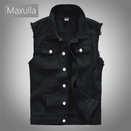 Maxulla Mens Denim Vest Sleeveless Jackets Cotton Retro Ripped Slim fit Distressed Jean Vests Fashion Hip Hop Men Clothing 240513
