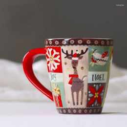 Mugs Warm Christmas Gift Cup Thick Coffee Milk Tea Elk Snowman Ceramic Lovers Cups