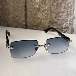 Rimless Rectangle Sunglasses Silver Grey Gradient Men Women Fashion Sunglasses UV Protection Eyewear with Box 207I