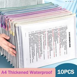 10PCS Thickened A4 File Bag Test Paper Storage Waterproof Document Bags Grid Zipper Bag Pocket Folders Office School Supplies 240524