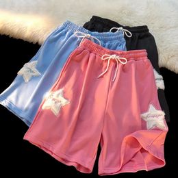 Retro three-dimensional furry star embroidery drawstring shorts women summer loose casual couple models ins fashion shorts women 240513