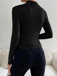 Women's T Shirts Women S Sexy Slim Fitted Long Sleeve Tops High Neck Ruched Tight T-Shirt Fall Y2K Going Out Crop Top Basic Tee