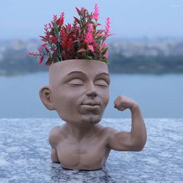 Vases Face Flower Pot Succulent Planter Gardening Supplies Drainage Hole Muscle Men Weather-proof Resin Funny Indoor Outdoor Veget