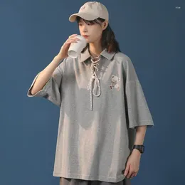 Women's Polos Oversized Polo Shirt Loose Short-sleeved T-shirt Female Summer Tide Lace-up Top Design Niche Half-sleeved Clothes Shirts