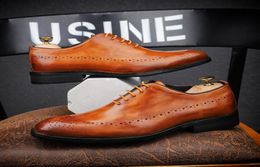 2019 novo artesanato Itália Vintage Men039s Oxford Sapatos de couro genuíno Festa de casamento formal marca casual Sapatos de vestido masculino7305927
