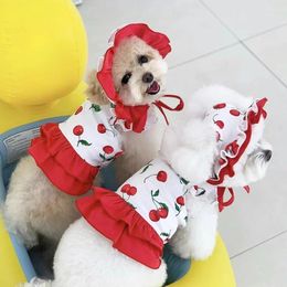 Dog Apparel Clothes Cute Cherry Print Swimsuit Pet Cats Puppy Bichon Poodle Thin Breathable Summer Vest Small Dresses