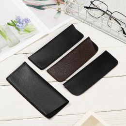 1Pc Simple Soft Leather Glasses Bag Portable Waterproof Sun Glasses Pouch Reading Glasses Bag Case Eyewear Accessory Black Brown