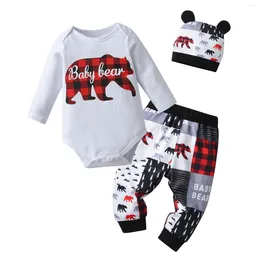 Clothing Sets Trend Printed Infant Baby Boy Fashion Clothes Set Thin Cotton Long Sleeve Romper Bodysuit Top Pants With Hat Born Outfit