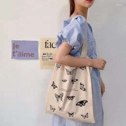 Shopping Bags Cotton Linen Women Canvas Eco Friendly Shoulder Bag Large Capacity Vintage Handbag Tote Butterfly Sailing Print