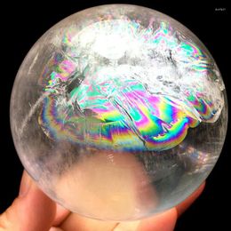 Decorative Figurines 81mm Rainbow NATURAL CLEAR QUARTZ CRYSTAL SPHERE BALL HEALING GEMSTONE Stand