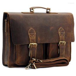 Briefcases Cowhide Vintage Genuine Leather Briefcase Men 14"Laptop Business Bag Male Messenger Shoulder Crossbody Tote Handbag