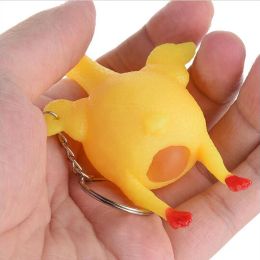 2PCS Children's Montessori Novelty Funny Educational Toys Squeeze Chicken Laying Hen Toy Key Ring Surprise Soft Halloween Gift