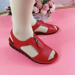 for 429 Summer Women Sandals Pu Leather Comfort Mother Shoes Zipper Flat Solid Colour Plus Size Fashion Sandalias De Muje e25 Comt