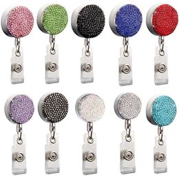 Bling Diamond Badge Reel 9 Colours Rhinestone Retractable Pull Badge Reel ID Badge Holder With Clip Office Supplies2178721