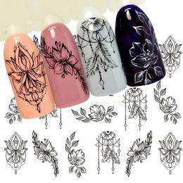 1 Sheet Jewelry Flower Water Decal Black Sticker For Nail Pattern Painting Wrap Paper Foil Tip Tattoo Manicure SASTZ766-778