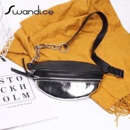 Waist Bags Real Genuine Leather Chain Chest Bum Belt Fanny Packs Crossbody Messenger Shoulder Women Female Handbags Purses