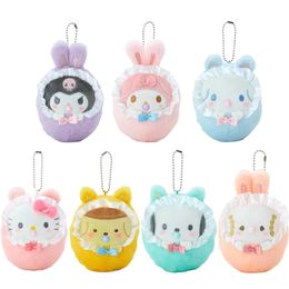 10cm Cute Rabbit Ear Anime Kuromi My Melody Cinnamoroll Keychain Kawaii Plush Doll Pendant Cartoon Bag Car Accessories Gifts 169