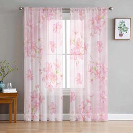 Curtain Watercolor Cherry Blossom Flower Sheer Curtains For Living Room Decoration Window Kitchen Tulle Voile Organza