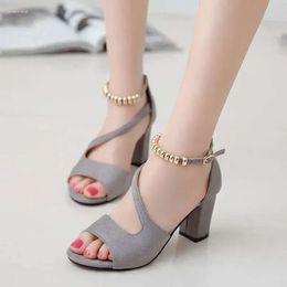 Summer 2024 Sandals Fashion Sexy Fish Mouth Hollow Roman Female Thick with Beaded High Heels Zap 30c