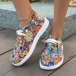 Casual Shoes Print Random Women Sneakers Fashion Spring Loafers 2024 Flats Platform Lace Up Walking Shallow Zapatos Para Mujer