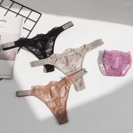Women's Panties Transparent Female Underpants Rhinestone T-Back Sexy Briefs Lingerie Lace Women Thong