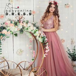 Party Dresses BABYONLINE Fairy Evening Dress Sequins Sparkly Beads Gem Stones Bodice V-neck A-line Tulle Skirt Prom Dresss Formal Ball