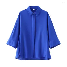 Women's Blouses Loose Shirt For Women Spring Summer Linen Blue Hide Buttons Beach Style Wide Sleeved Tops Casual Lady Shirts