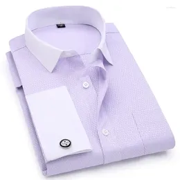 Men's Dress Shirts Men French Cufflinks White Collar Design Solid Colour Jacquard Fabric Male Gentleman Long Sleeves Shirt