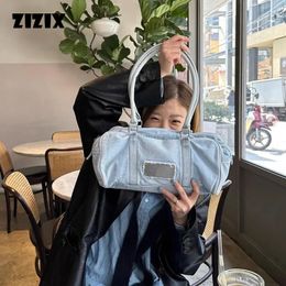 Women Y2k Denim Shoulder Bags Korean Fashion Design Boston Handbag Large Capacity Female Sqaure Side Travel Fitness Bag 240524