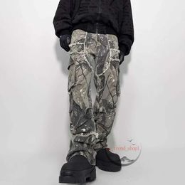 Mens Pants MADE EXTREME Y2K Luxury designer Jungle Camo Leaf Pants Loose Straight Pants Streetwear Men Cargo Pants Men Vintage Baggy Pants L-4XL 429