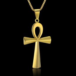 Egyptian Ankh Cross Pendant Necklace 19" 22" 24" 14K Gold Necklace for Women Egypt Jewelry