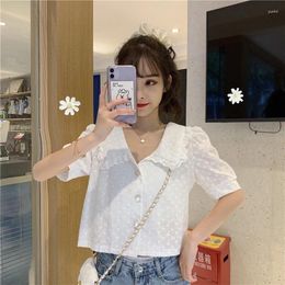 Women's Polos Doll Collar Hollow-out White Shirt Design Sense Niche Short Fairy Gentle Collarbone Clothes Student