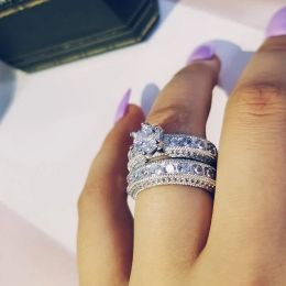 2024 NOWOŚĆ BIRKLING SREBRNY KOLOR CUBIC CYRKONIA Pierścionki ślubne dla kobiet eleganckie pary pierścionek zaręczynowy Bankiet biżuteria