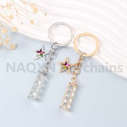 Simple Colorful Star Alloy Keychain Crystal Pillar Pretty Key Rings Friendship Gift For Women Girls Handamde DIY Jewelry