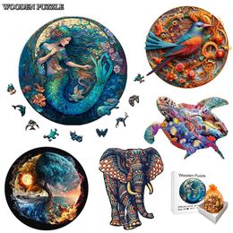 Puzzles Mysterious Animal Mermaid Wooden Puzzle Elephant Turtle Puzzle Gifts Adult and Child Education Wonderful Gifts Interactive Games Y240524