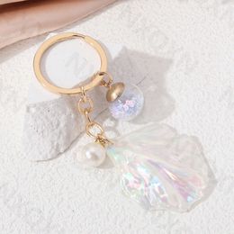 Acrylic White Big Shell Keychian Star Glass Ball Pearl Key Ring For Women Girl Friendship Gift Bag Decoration Handmade Jewlery