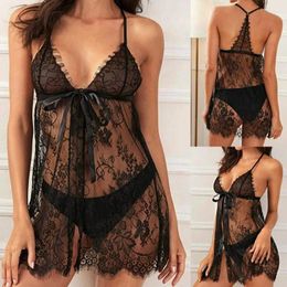 Bras Sets Sexy Lace Perspective Open Front Sleepwear Large Size Underwear