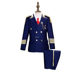 Boys Captain Cos Uniform Kids Formal Jakcet Pants Tie 3P Performance Suit Children Photograph Dress Teenagers Stage Show Costume