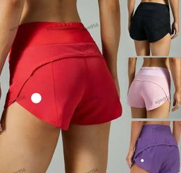 LU1U-24 Snabb upp höghusfodrad korta midja Sportshorts Kvinnor Set snabbt torkande löpande kläder tillbaka blixtlåsficka fitness yoga9fsws