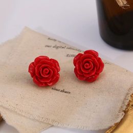 Stud Earrings Sweet Cute Simple Resin Rose Flower For Women Girls Valentine Day Gift Wedding Brides Jewelry Korean Earring