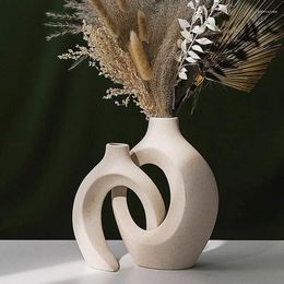 Vases 2pc Set Ceramic Vase For Pampas Grass With Hole White Boho Ideal Storing Dried Flowers Fresh Flower Decor