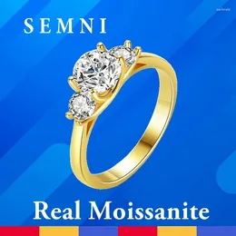 Cluster Rings SEMNI 1.6ct 3 Stones Moissanite Diamond Ring For Women 14K Gold Plated 925 Sterling Silver Promise Band Love Gift Fine Jewelry
